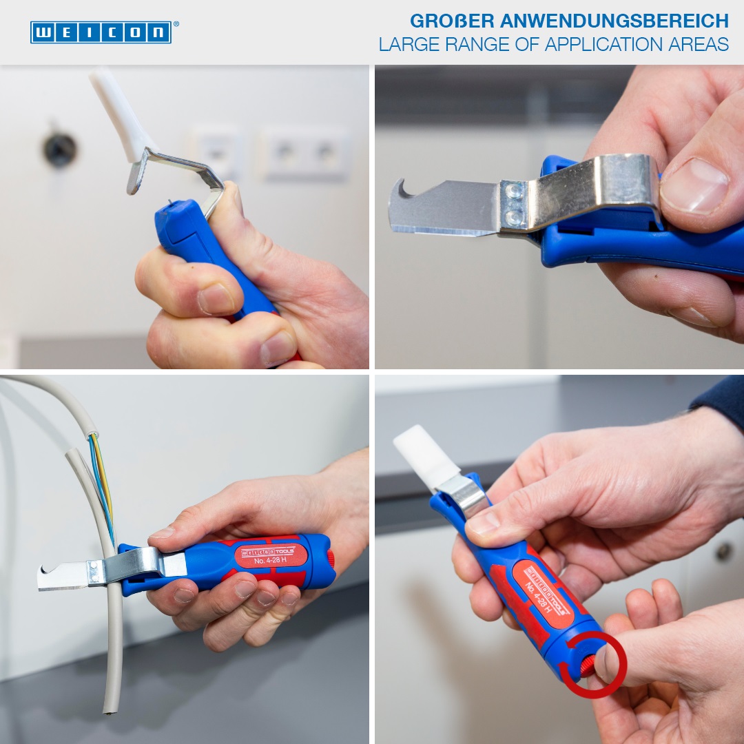 Kabelmesser No. 4 - 28 H | mit 2K-Griff inkl. Hakenklinge und Schutzkappe, Arbeitsbereich 4 - 28 mm Ø