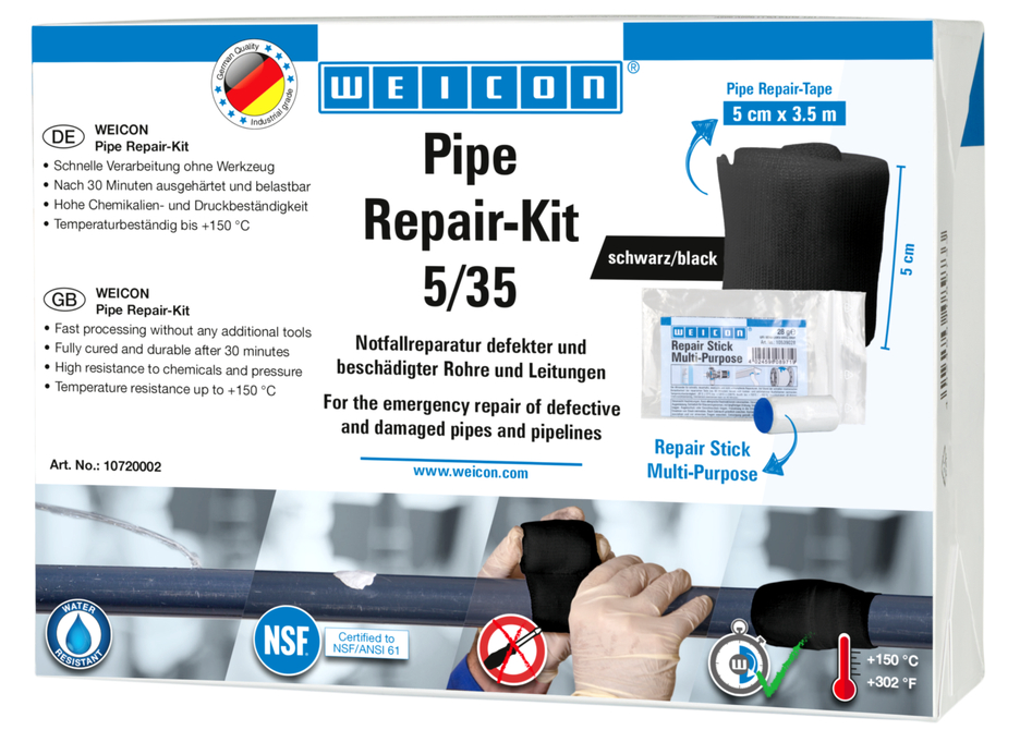 Pipe Repair-Kit | für die Notfall-Reparatur beschädigter Rohre und Leitungen, Größe M