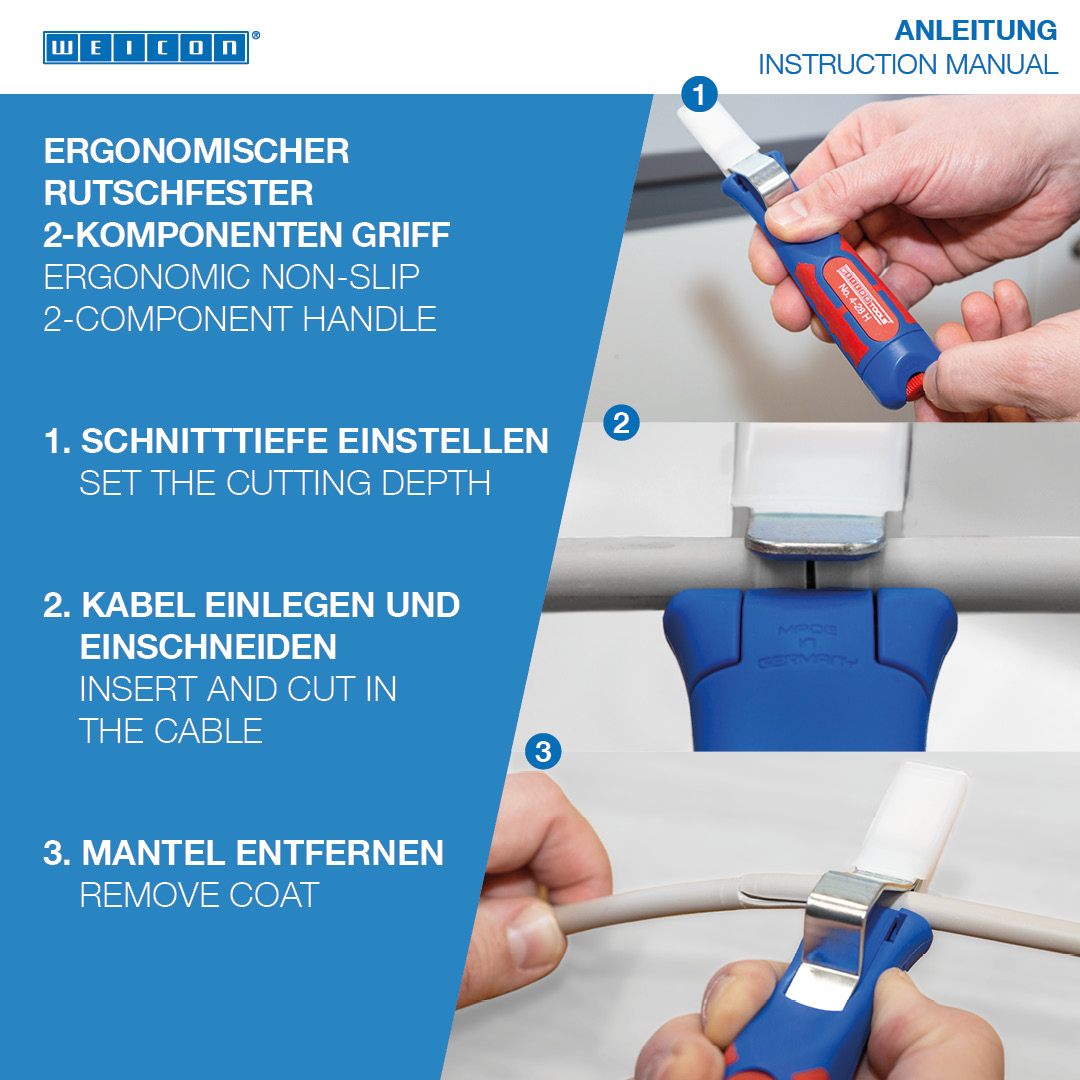 Kabelmesser No. 4 - 28 H | mit 2K-Griff inkl. Hakenklinge und Schutzkappe, Arbeitsbereich 4 - 28 mm Ø