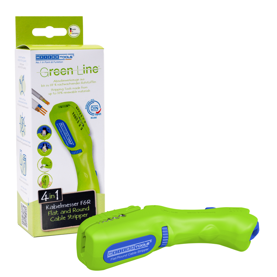 4in1 Kabelmesser F&R Green Line | Abisolierwerkzeuge aus bis zu 97 % nachwachsenden Rohstoffen I für alle gängigen Flachkabel bis zu einer Breite von 18 mm und allen gängigen Rundkabel im Durchmesser von 6-13 mm