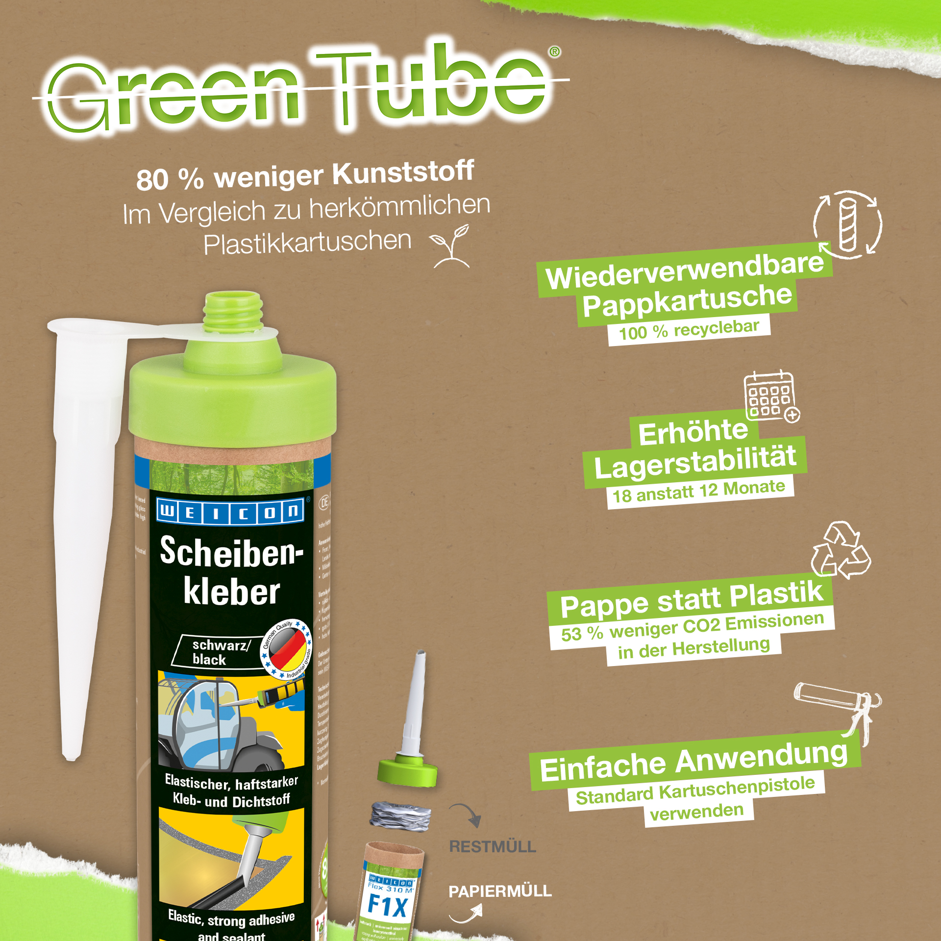 Scheibenkleber | zur Montage von Glas und Scheiben im Presspack für ermüdungsfreies Arbeiten
