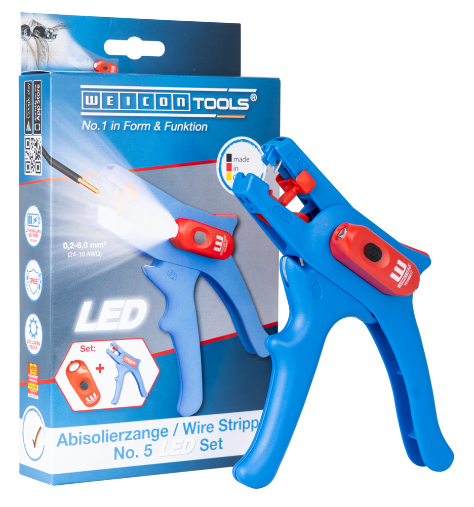 Abisolierzange No.5 LED Set | 2-teiliges Set inkl. Abisolierzange und LED Work Light