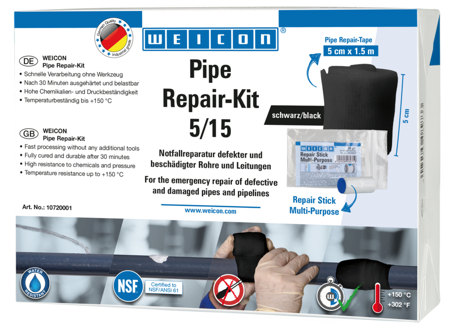 Pipe Repair-Kit | für die Notfall-Reparatur beschädigter Rohre und Leitungen, Größe M