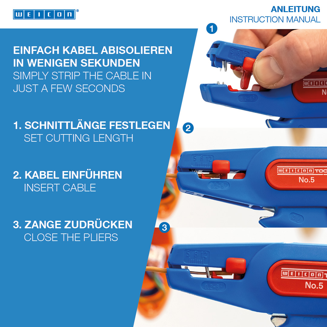 Abisolierzange No. 5 | für alle gängigen flexiblen und massiven Leiter, Arbeitsbereich 0,2 – 6,0 mm²