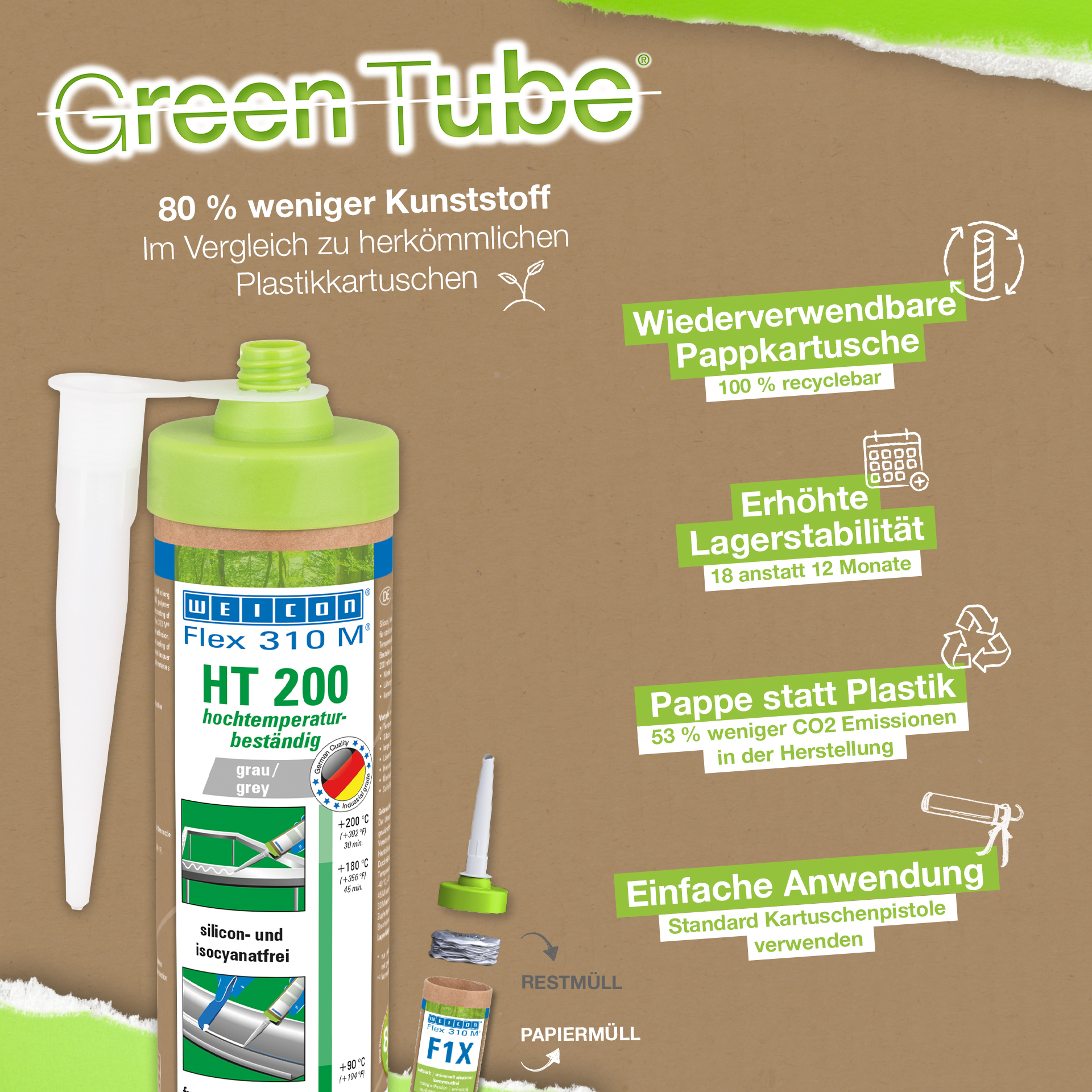 Flex 310 M® HT 200 MS-Polymer | Kleb- und Dichtstoff mit sehr hoher Anfangshaftung auf MS-Polymer-Basis, temperaturbeständig bis 200°C