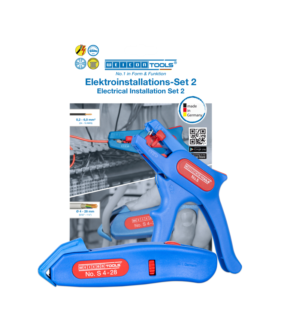 Elektroinstallations-Set 2 | 2-teiliges Abisolierset inkl. Abisolierzange und Kabelmesser