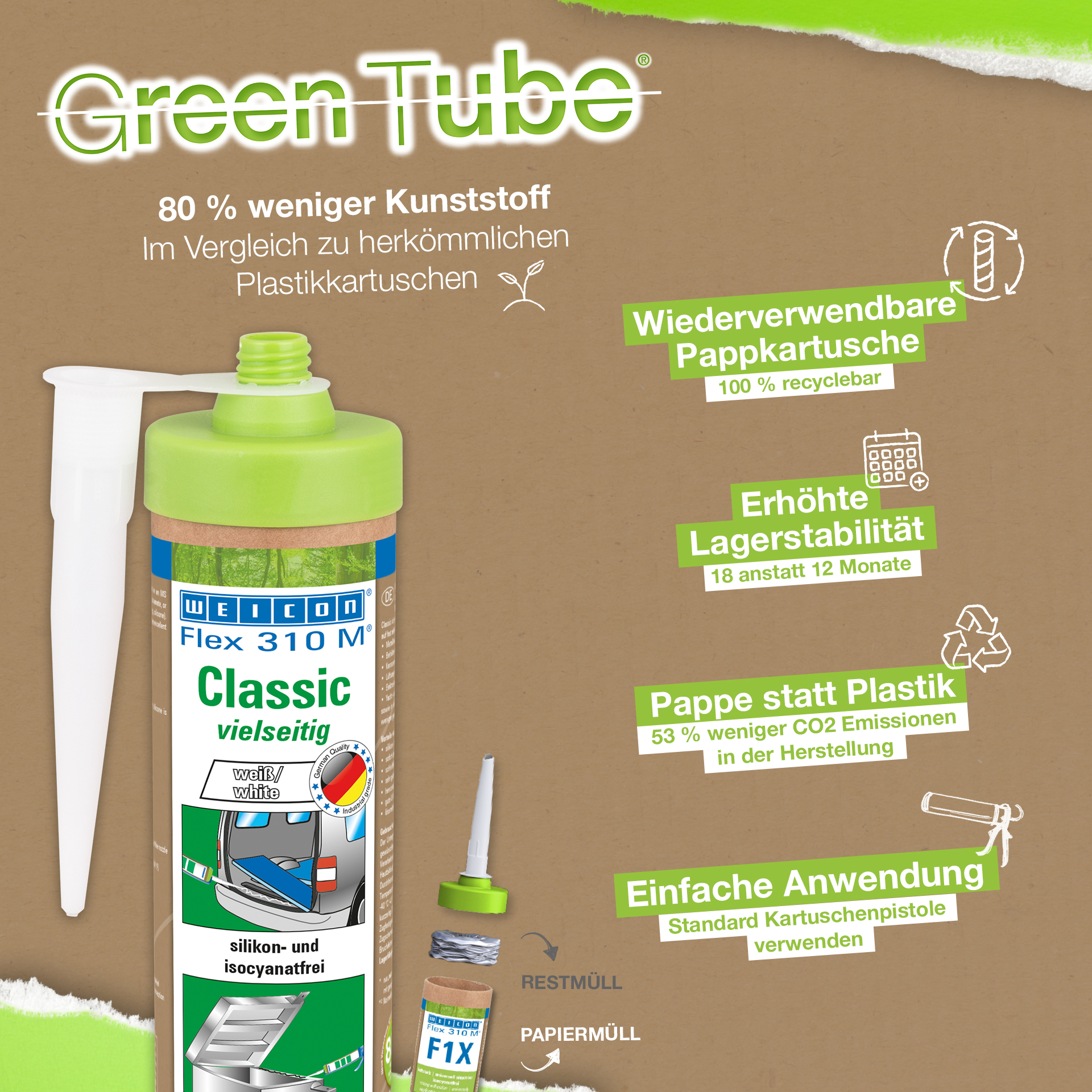 Flex 310 M® Classic MS-Polymer | elastischer Klebstoff auf MS-Polymer-Basis im Presspack für ermüdungsfreies Arbeiten