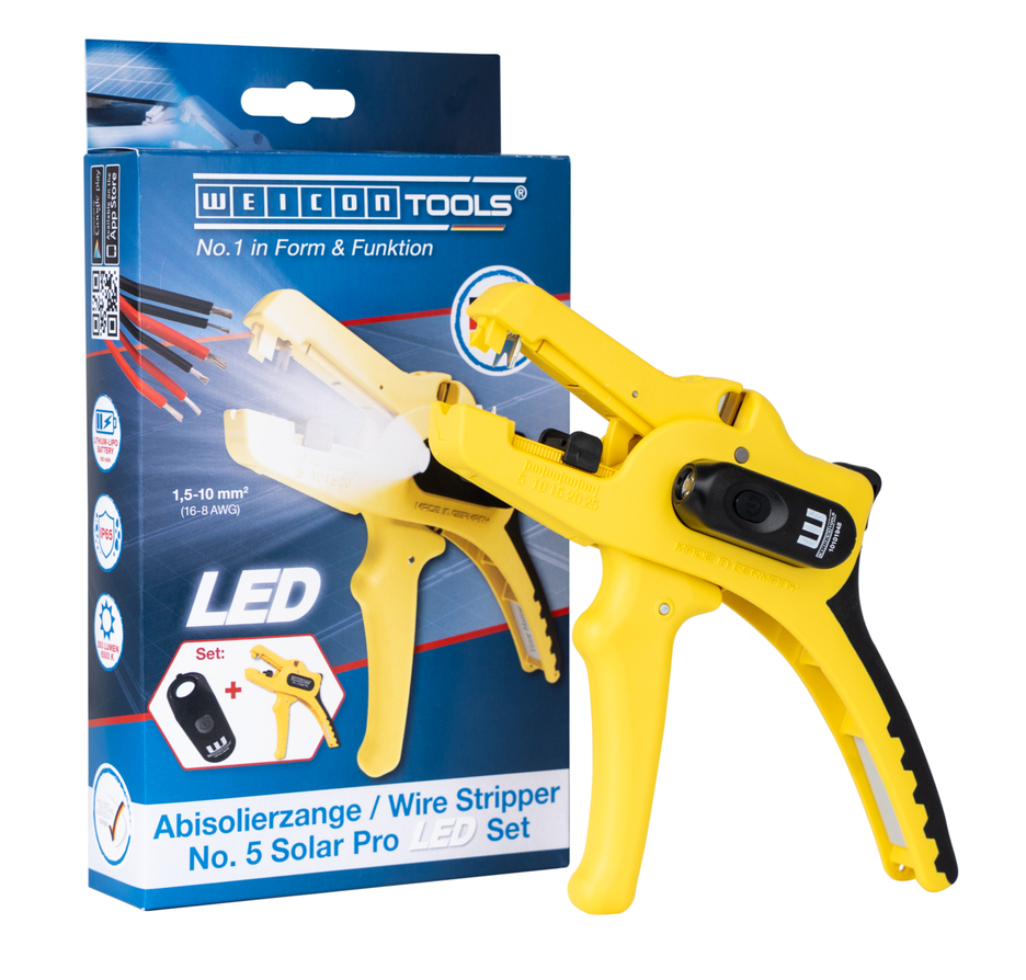 Abisolierzange No.5 Solar Pro LED Set | 2-teiliges Set inkl. Abisolierzange und LED Work Light