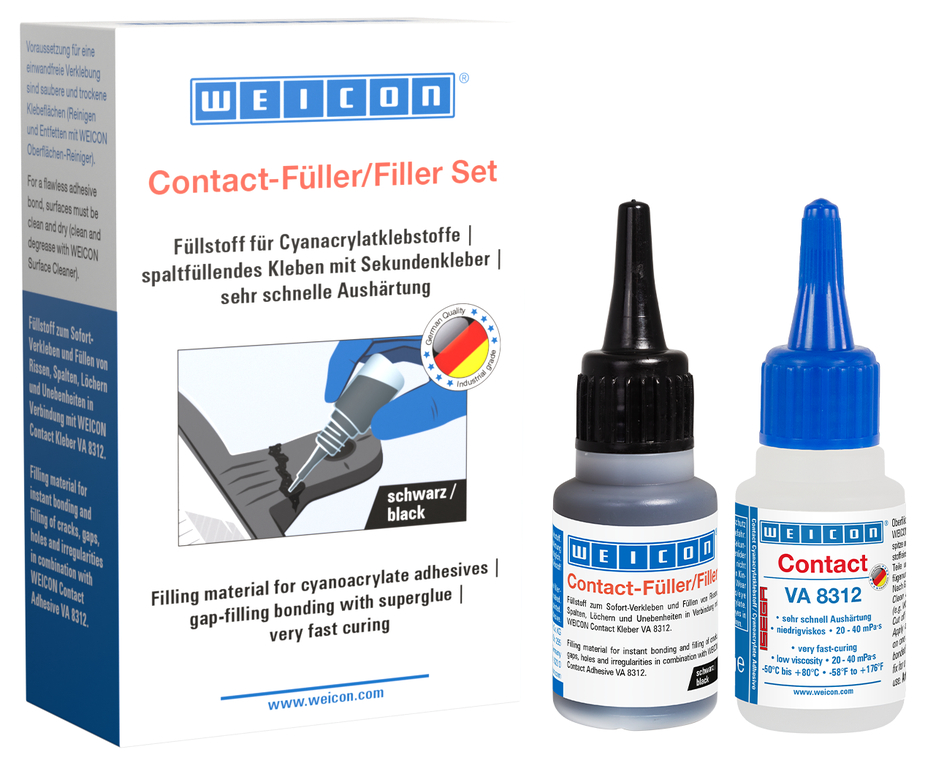 Contact-Füller Set | schwarzer Spezialfüllstoff plus Cyanacrylatklebstoff Contact VA 8312