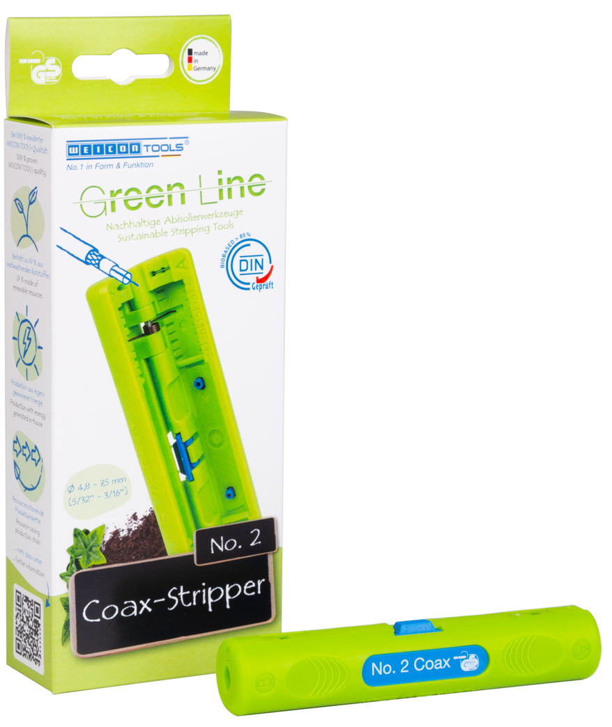 Coax-Stripper No. 2 Green Line | zum Entmanteln und Abisolieren von Koaxialkabel, Arbeitsbereich 4,8 - 7,5 mm Ø