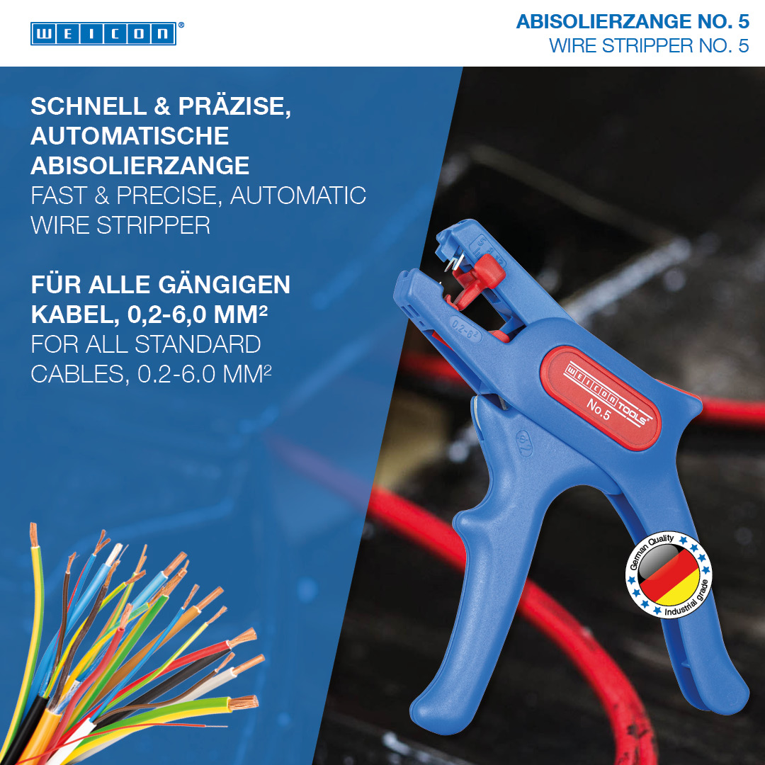 Abisolierzange No. 5 | für alle gängigen flexiblen und massiven Leiter, Arbeitsbereich 0,2 – 6,0 mm²