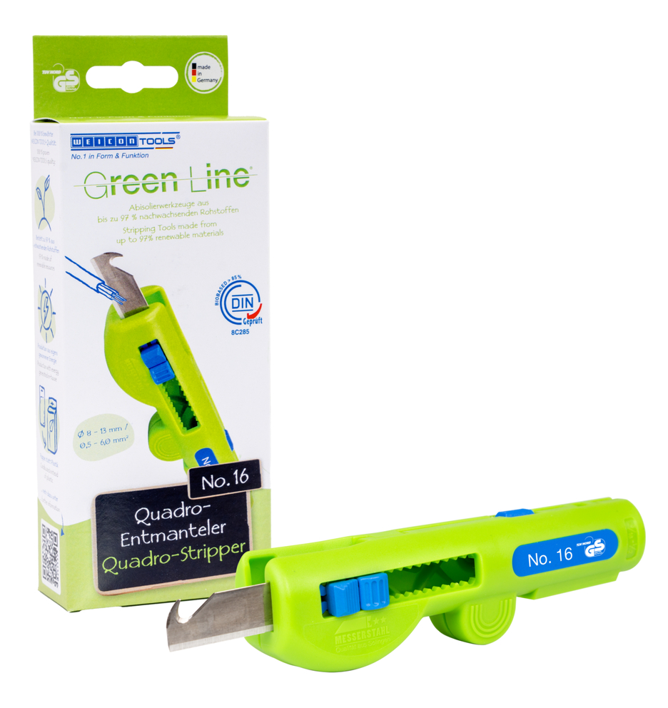 Quadro-Entmanteler No. 16 Green Line | Abisolierwerkzeuge aus bis zu 97 % nachwachsenden Rohstoffen I Multifunktions-Entmanteler I Arbeitsbereich Abisolieren 0,5 - 6,0 mm² I Entmanteln 8 - 13 mm Ø