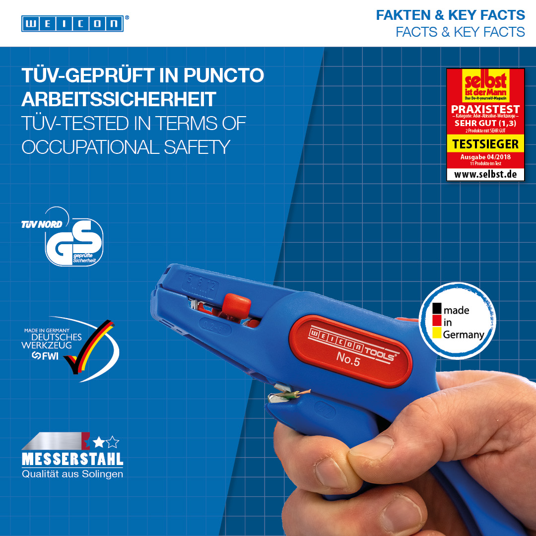 Abisolierzange No. 5 | für alle gängigen flexiblen und massiven Leiter, Arbeitsbereich 0,2 – 6,0 mm²